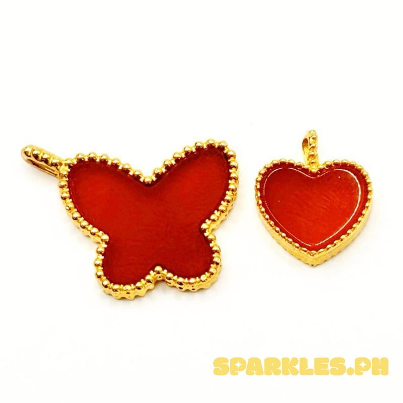 18k Saudi Gold Combo Set 15mm Butterfly Pendant + 10mm Heart AMPAW