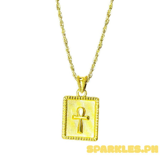 18k Saudi Gold Set Square Cross Hollow + Rope Chain 16"