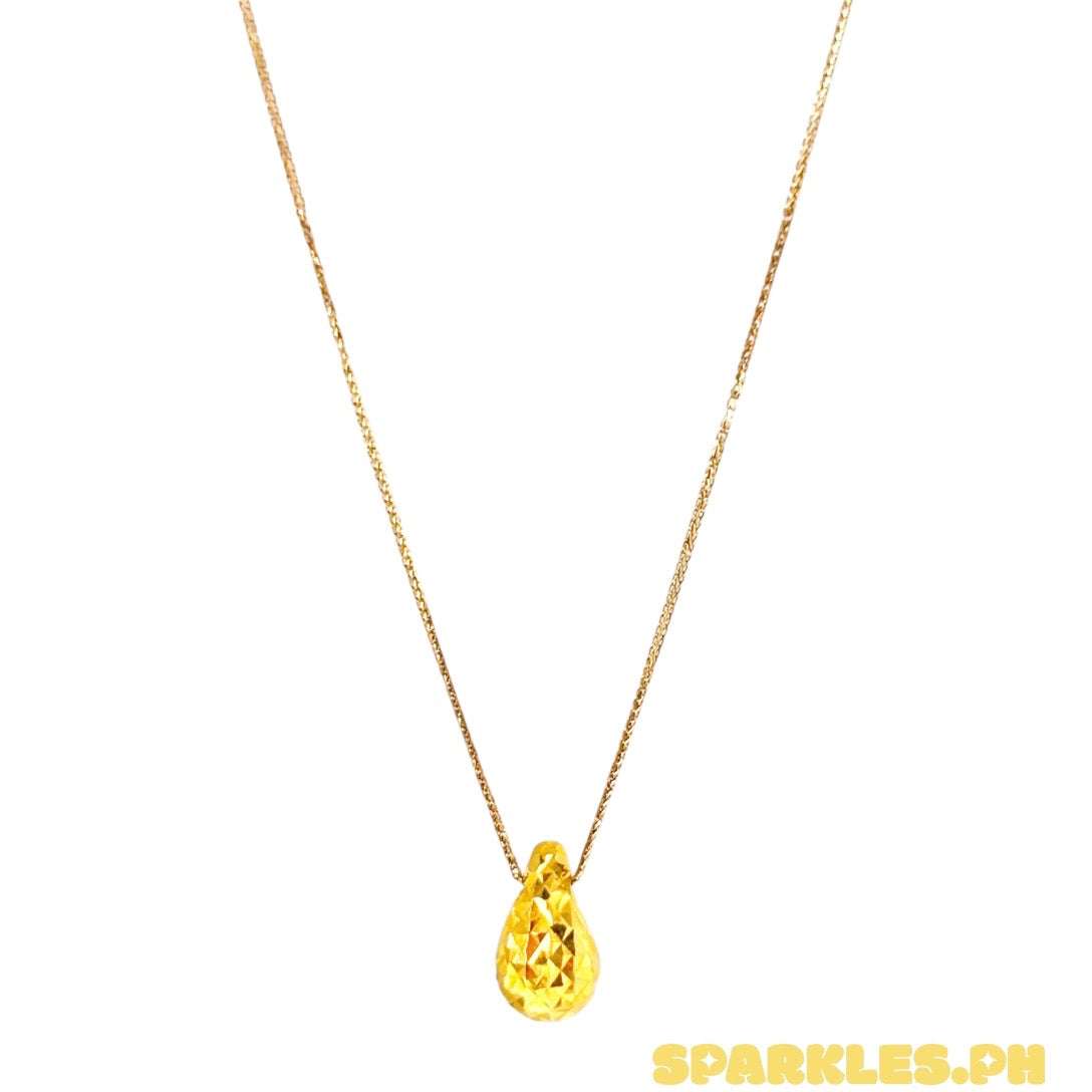 18k Saudi Gold Foxtail Chain 16" + 18k Saudi Gold Diacut Chic Teardrop Pendant