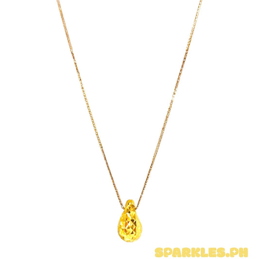 18k Saudi Gold Foxtail Chain 16" + 18k Saudi Gold Diacut Chic Teardrop Pendant