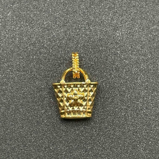 18k Saudi Gold Flower Centered Bag Pendant Ampaw Pawnable - SKU-J7GXR7KY