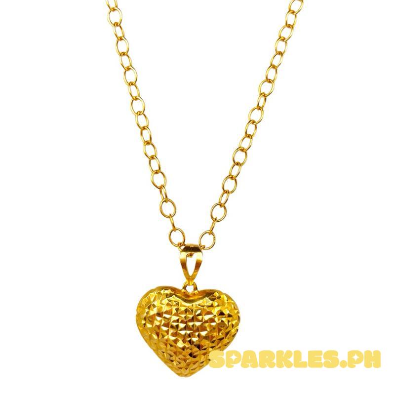 18k Saudi Gold Set Diacut Jumbo Heart + Big Tauco Chain 18”