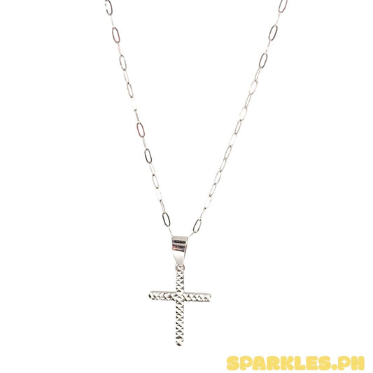 18k Saudi White Gold Micro Paperclip Chain 18" + 18k Saudi WG Dia Cross Pendant