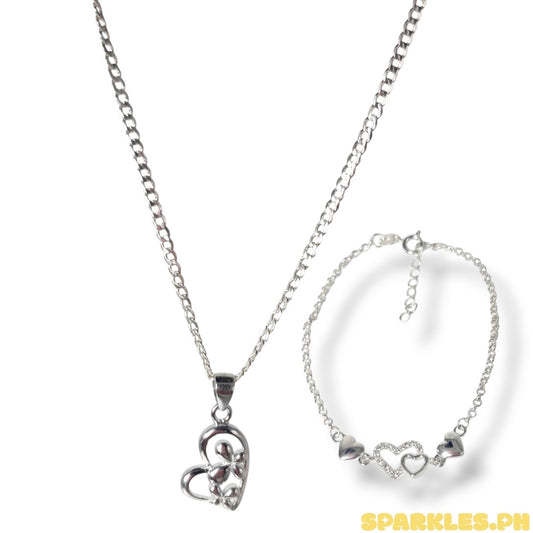 92.5 Sterling Silver - 2mm Cadena Chain 16" + 92.5 Sterling Silver - Butterfly Heart Pendant + 92.5 Sterling Silver - Heart Bond Bracelet