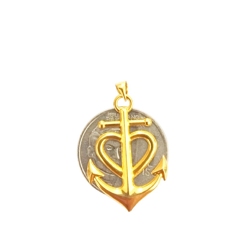 18k Saudi Gold Set Anchor Heart + Figaru Chain Makapal 18" V2