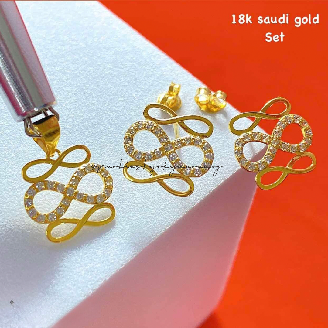 TripleFinity Set Pendant & Earrings Solid 18k Saudi gold