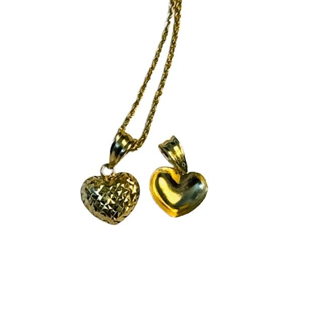 18k Saudi Gold Set Dazzling Heart Open + Rope Chain 16”