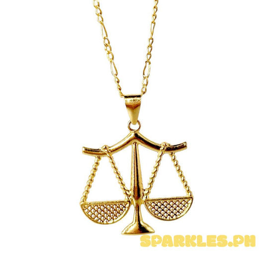 18k Saudi Gold Set Libra Pendant + Figaru Chain 20"