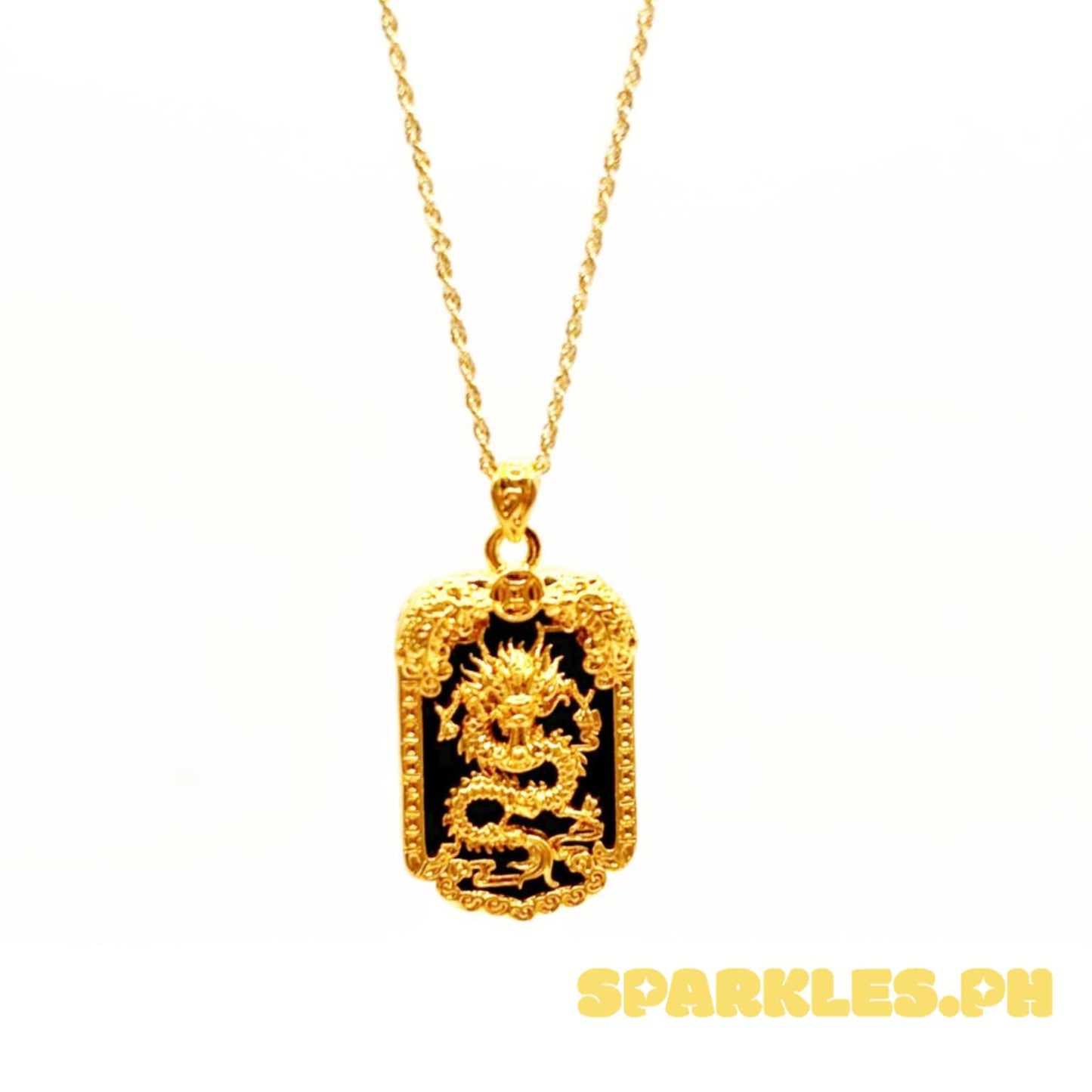 18k Saudi Gold Set Black Bar Dragon HOLLOW + Rope Chain 20"