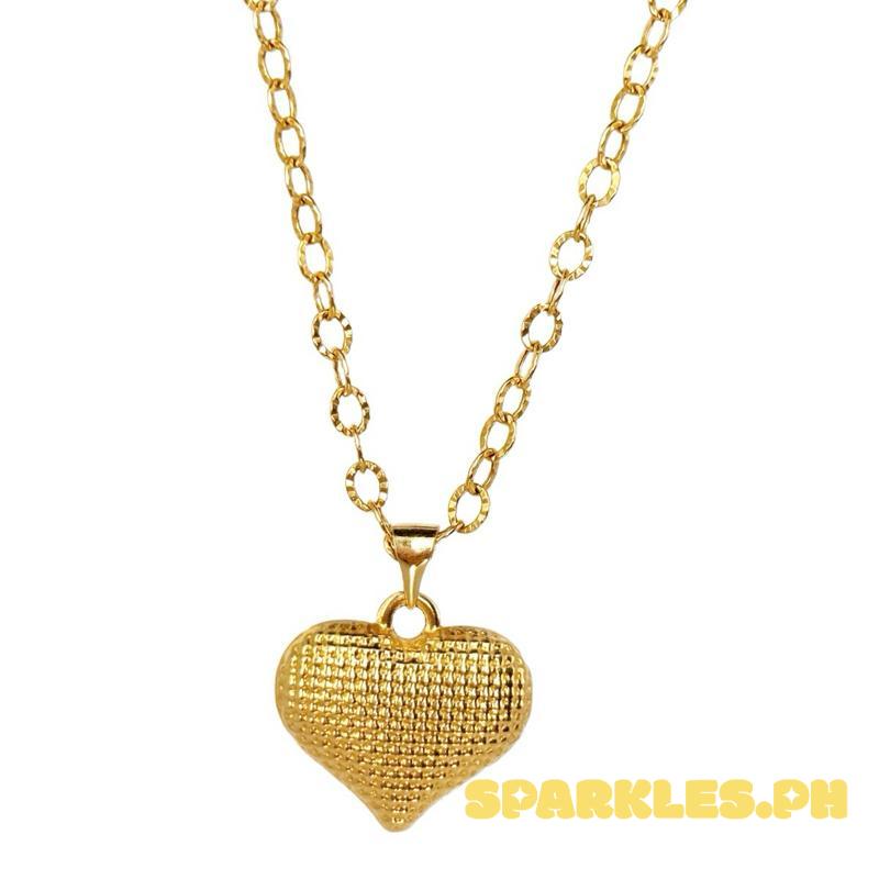 18k Saudi Gold Jumbo Dotted Heart + Diacut Circle Chain 18”