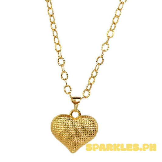18k Saudi Gold Jumbo Dotted Heart + Diacut Circle Chain 18”