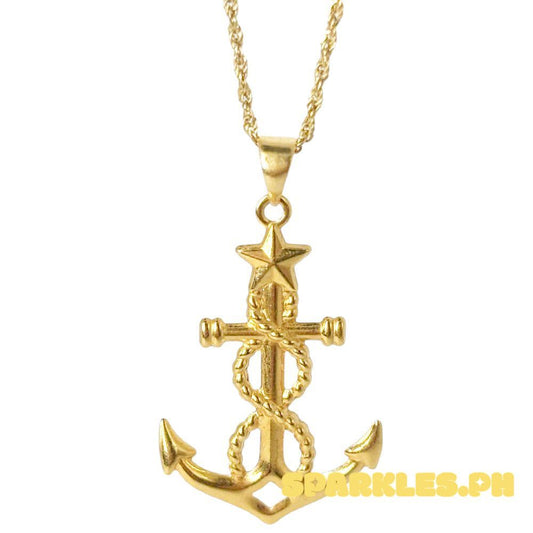 18k Saudi Gold Set Anchor Star + Rope Chain 20"