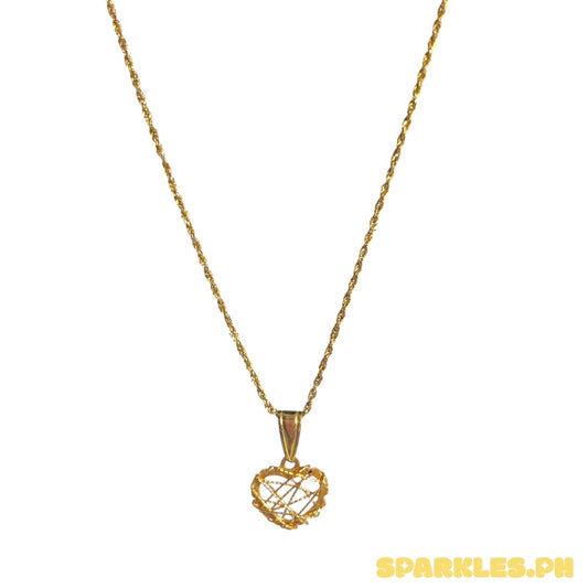18k Saudi Gold Rope Chain 24" + 18k SAUDI GOLD NET HEART PENDANT