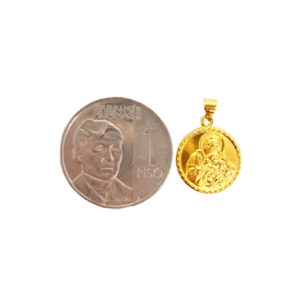 18k Saudi Gold Set 15mm Mary & Child + Foxtail Chain 18"