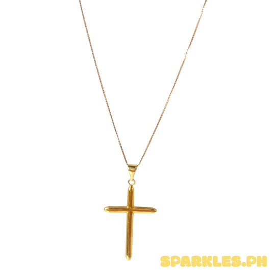 18k Saudi Gold Foxtail Chain 20”+ 18k Saudi Gold Simple Plain Cross Pendant