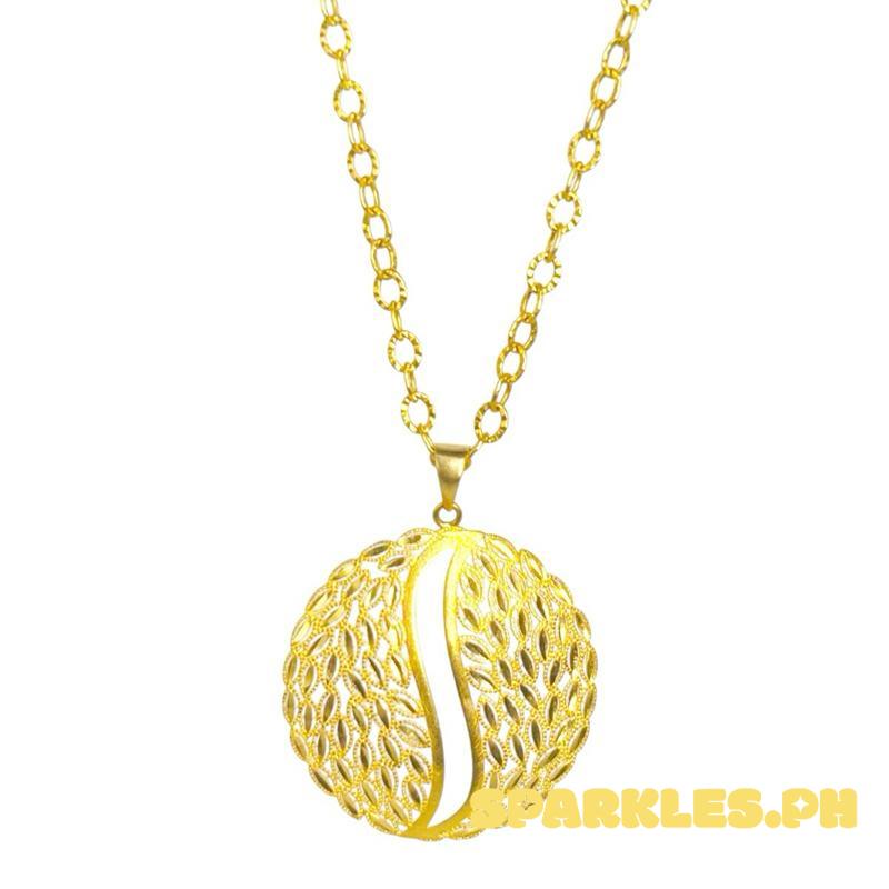 18k Saudi Gold Set Leaf Circle + Diacut Circle Chain 20”