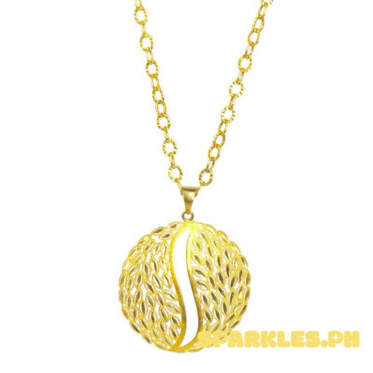 18k Saudi Gold Set Leaf Circle + Diacut Circle Chain 20”