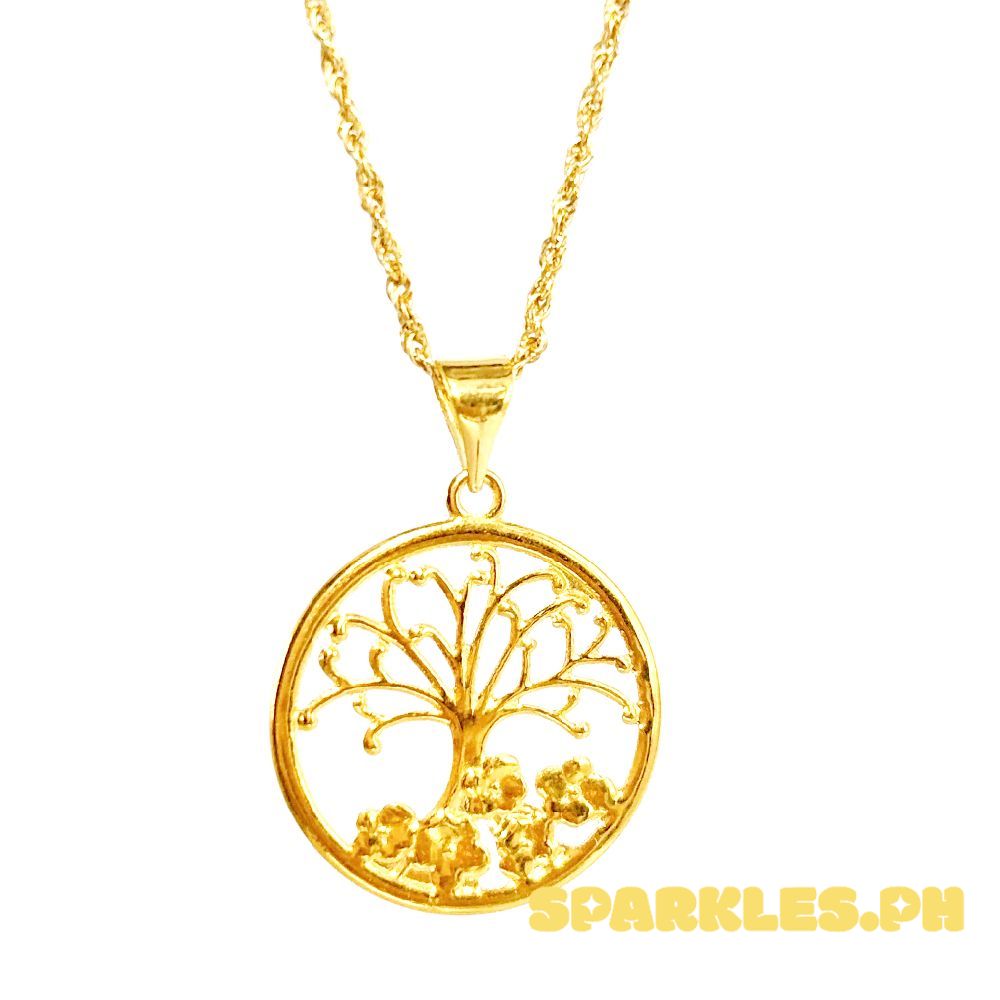18k Saudi Gold Circle Tree + Rope Chain 22"