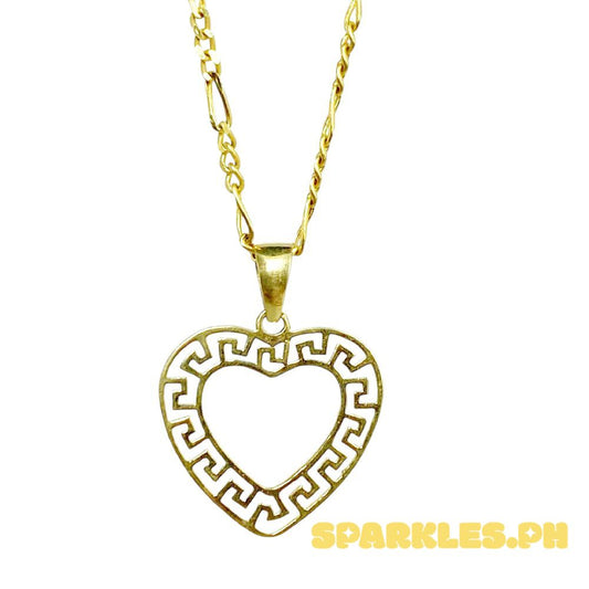 18k Saudi Gold Set Fenfen Heart + Figaru Chain 20"