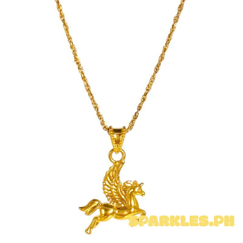 AMPAW/HOLLOW 18k Saudi Gold Set Wing Horse + Rope Chain 22”