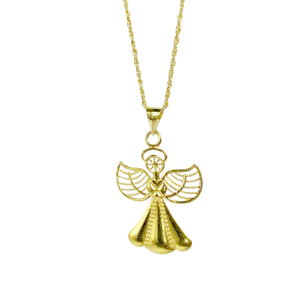18k Saudi Gold Set Guardian Angel + Rope Chain 20"