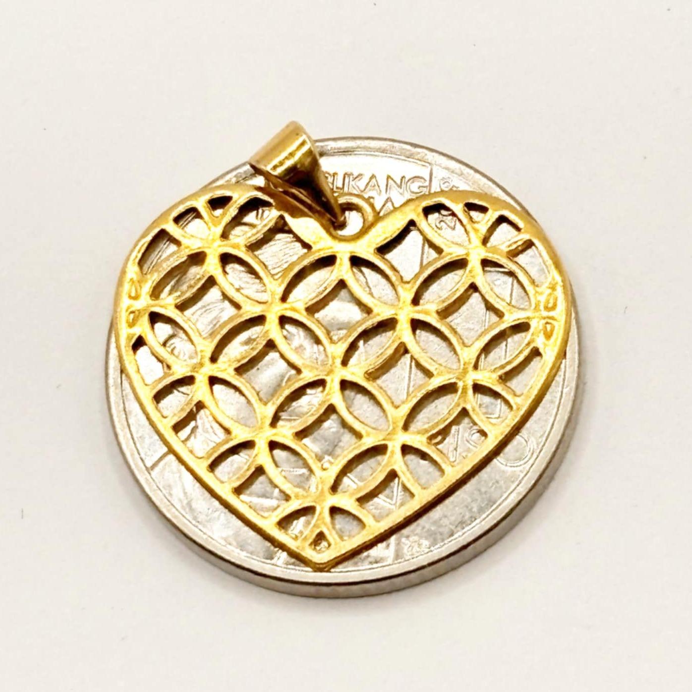 18k Saudi Gold Flat Money Catcher Heart Pendant - SKU-KJY9ZRW5