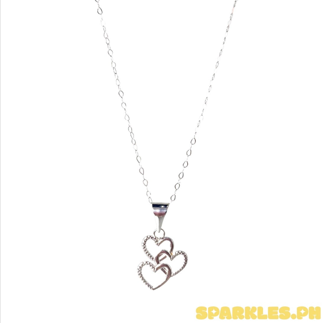 18k Saudi White Gold Tauco Chain + 18k Saudi WHITE GOLD Mini Triple Heart Pendant