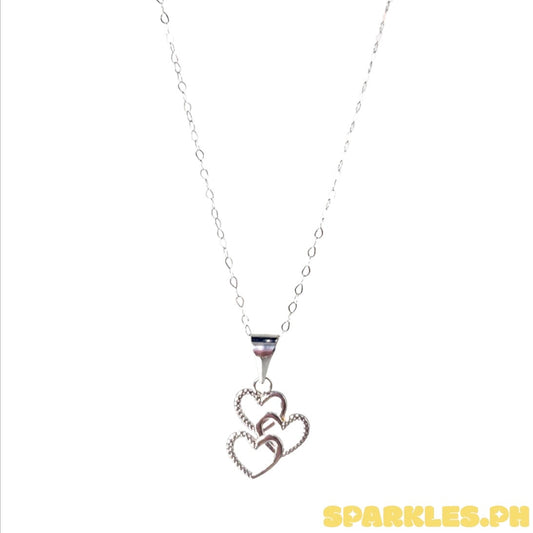 18k Saudi White Gold Tauco Chain + 18k Saudi WHITE GOLD Mini Triple Heart Pendant