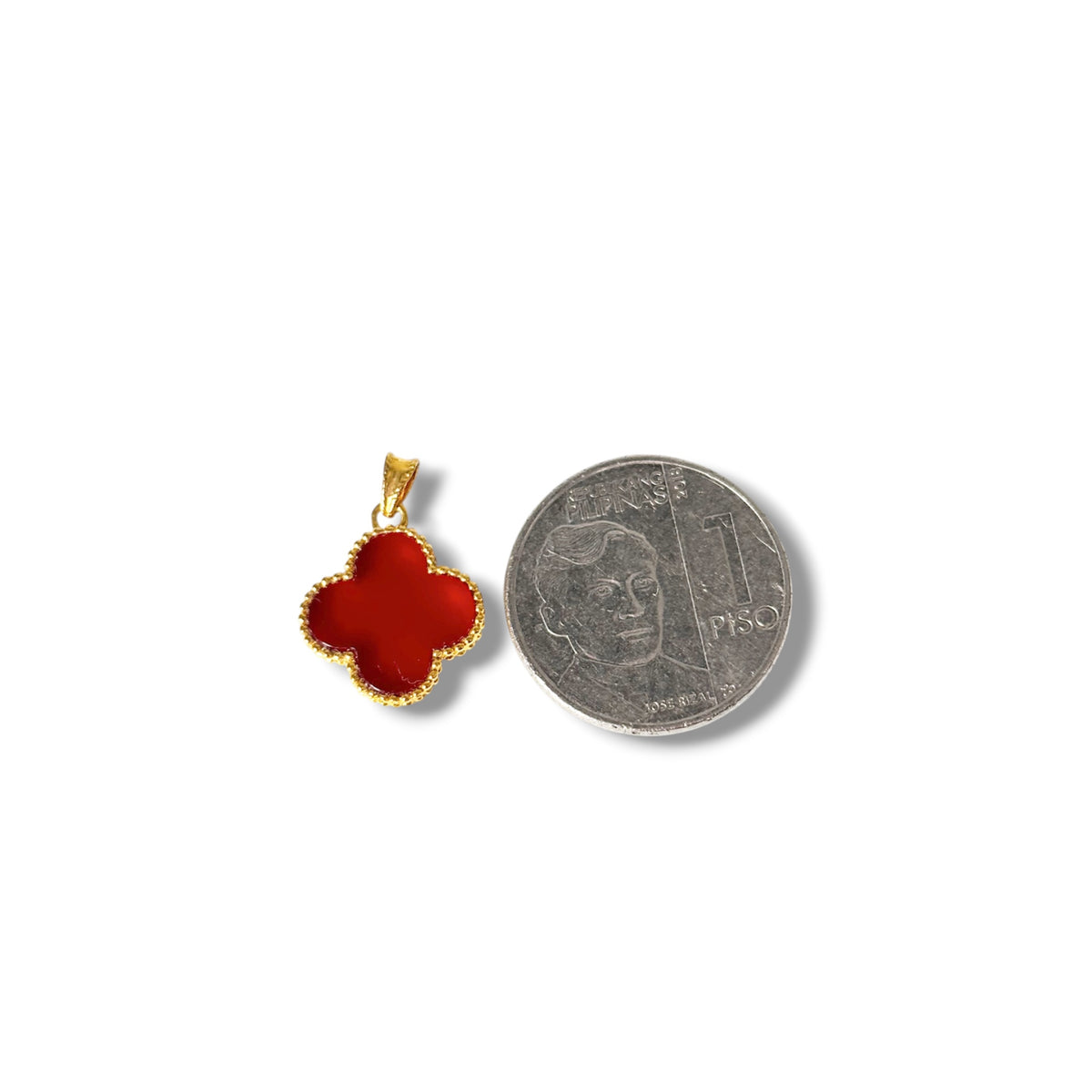 18k Saudi Gold Tauco Chain Level 1 + 15MM FLOWER CLOVER PENDANT - RED