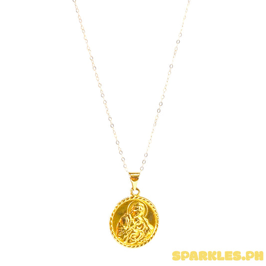18k Saudi Gold Tauco Chain Level 1 + 18k Saudi Gold 15mm Mary and Child Pendant