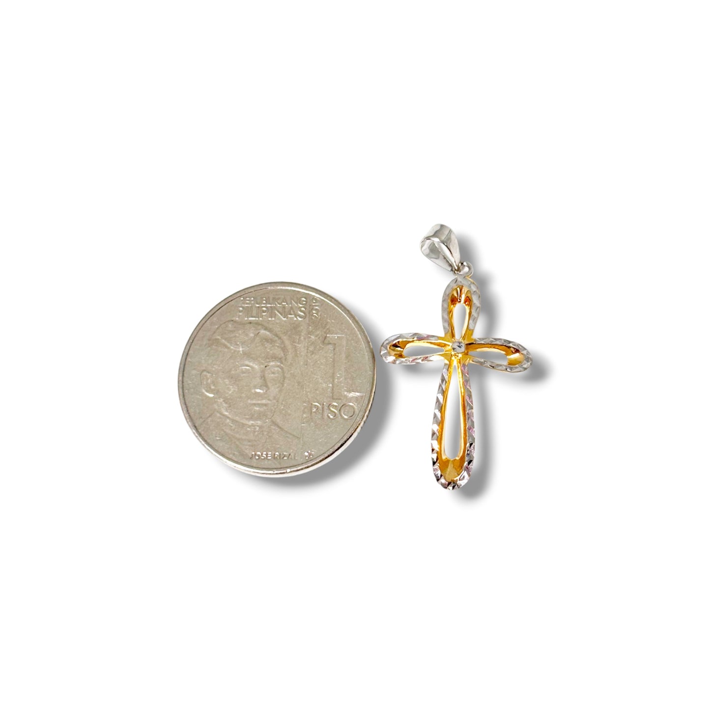 18k Saudi Gold 2Tone Cross Pendant