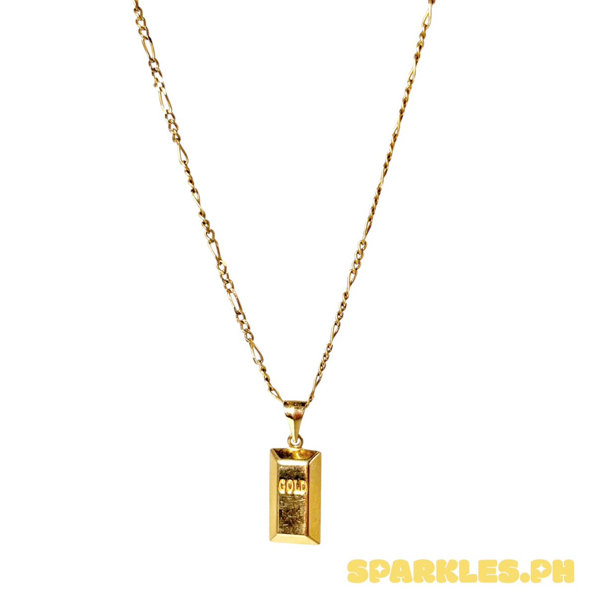 18k Saudi Gold Figaru Chain 18" +  18k Saudi Gold Gold Bar Pendant Solid Pawnable