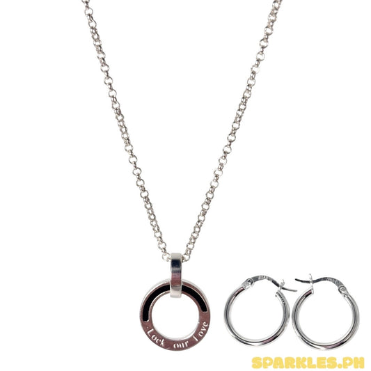 92.5 Sterling Silver - Tauco Chain Level 4 + 92.5 Sterling Silver - Lock our Love Pendant + 92.5 Sterling Silver - 15mm Plain Clip Earrings