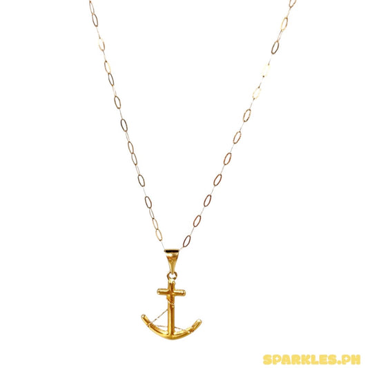 18k Saudi Gold Micro Paperclip Chain 18" +  18k Saudi Gold Anchor String Pendant
