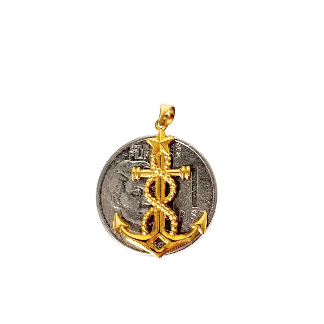 18k Saudi Gold Foxtail Chain Makapal 20” + 18k Saudi Gold Anchor Star Pendant