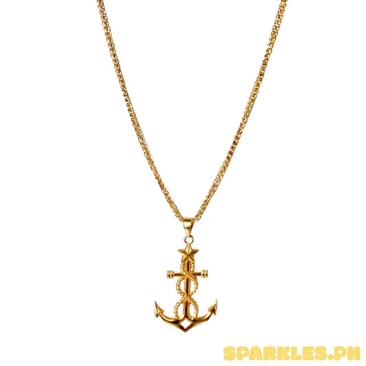 18k Saudi Gold Foxtail Chain Makapal 20” + 18k Saudi Gold Anchor Star Pendant