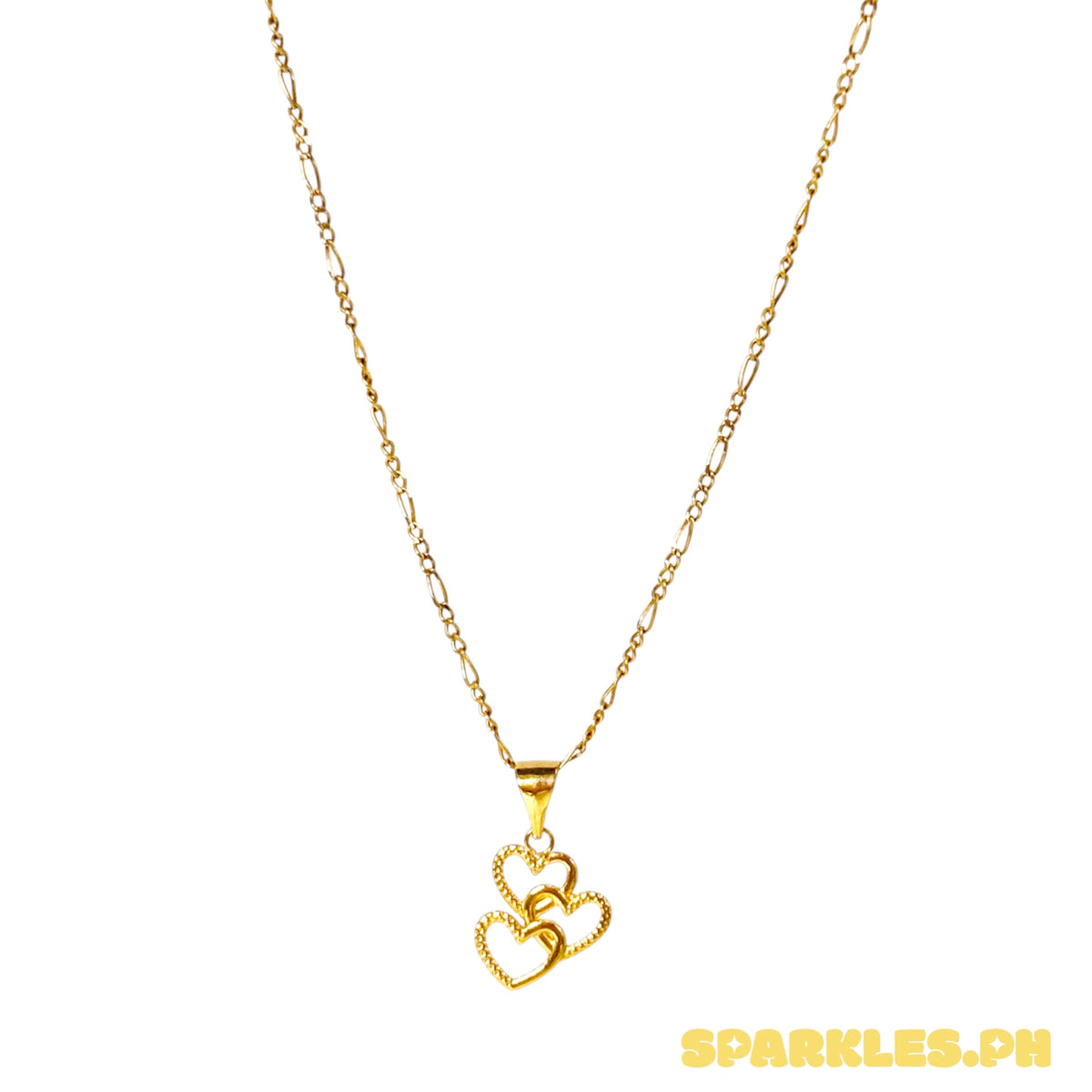 18k Saudi Gold Figaru Chain 18" + 18k Saudi Gold Mini Triple Heart Pendant