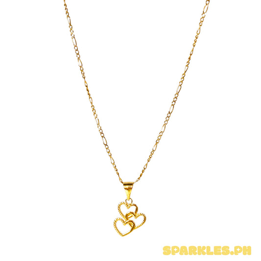 18k Saudi Gold Figaru Chain 18" + 18k Saudi Gold Mini Triple Heart Pendant