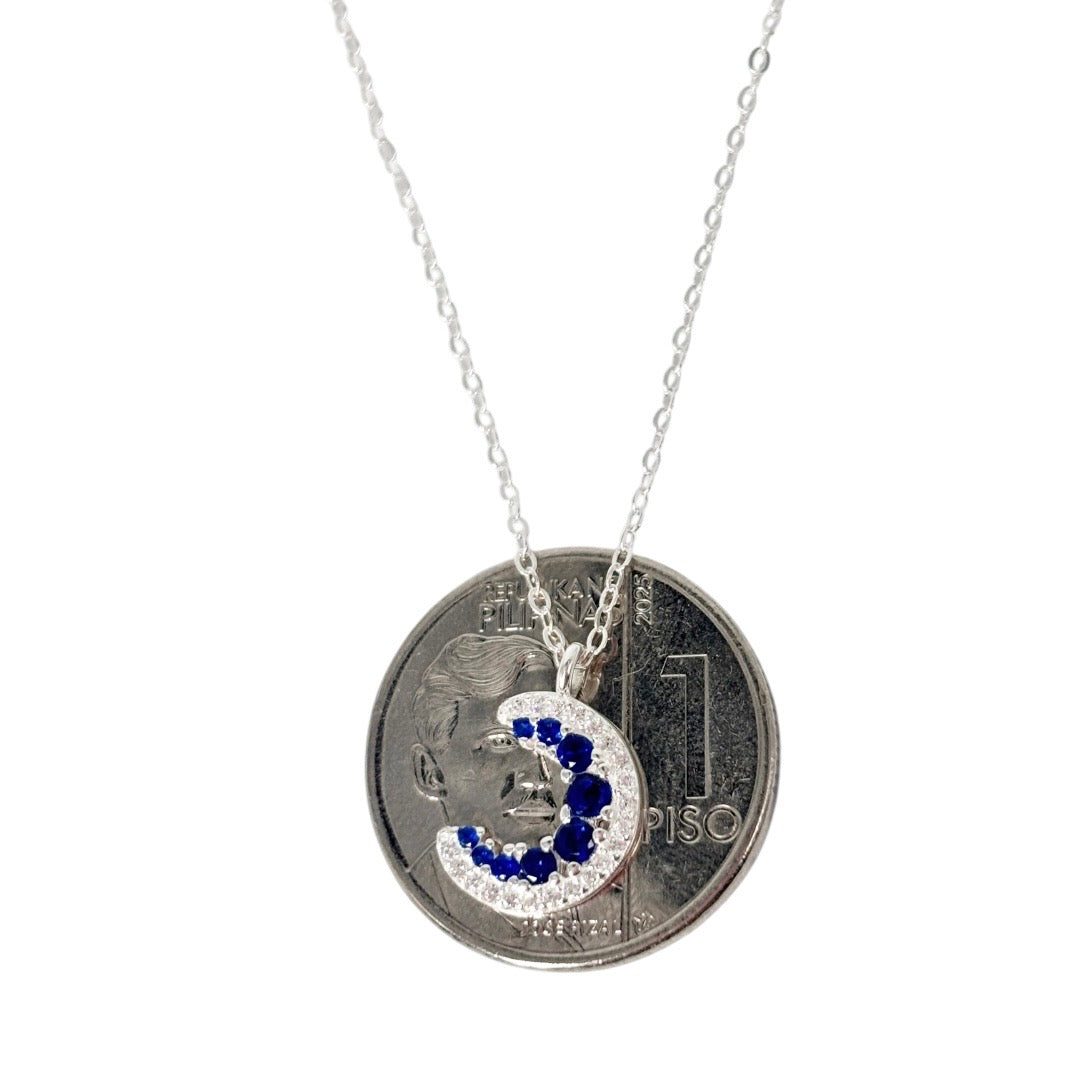 92.5 Sterling Silver - Blue Crescent Necklace