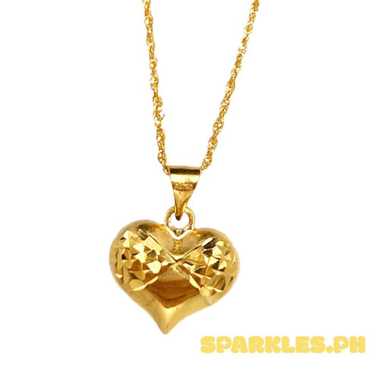 18k Saudi Gold Set Diacut Infinity Heart + Rope Chain 22"