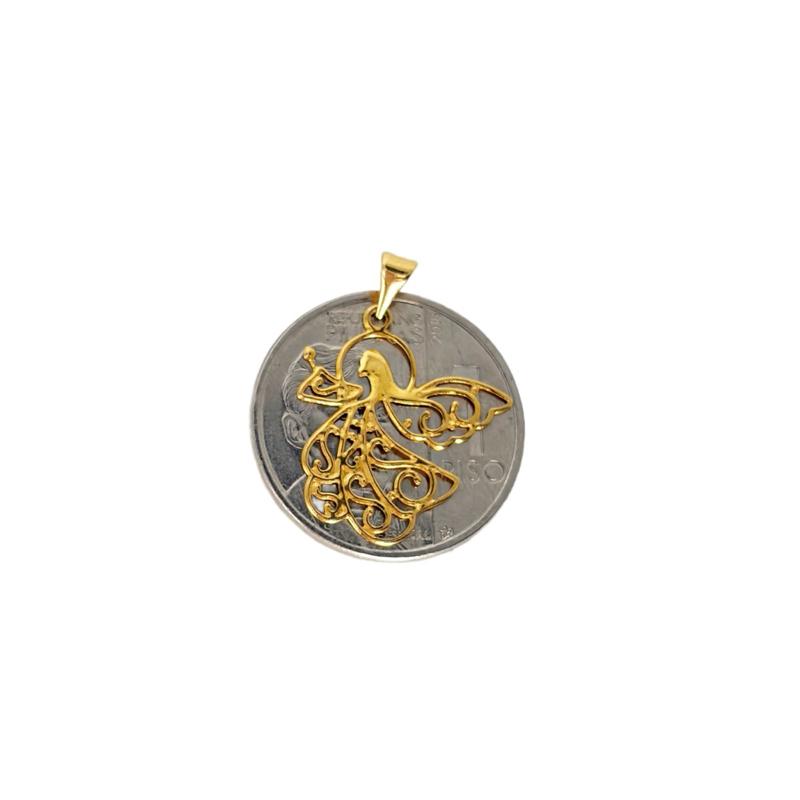 18k Saudi Gold Set Angel Pendant + Foxtail Chain Makapal 20”