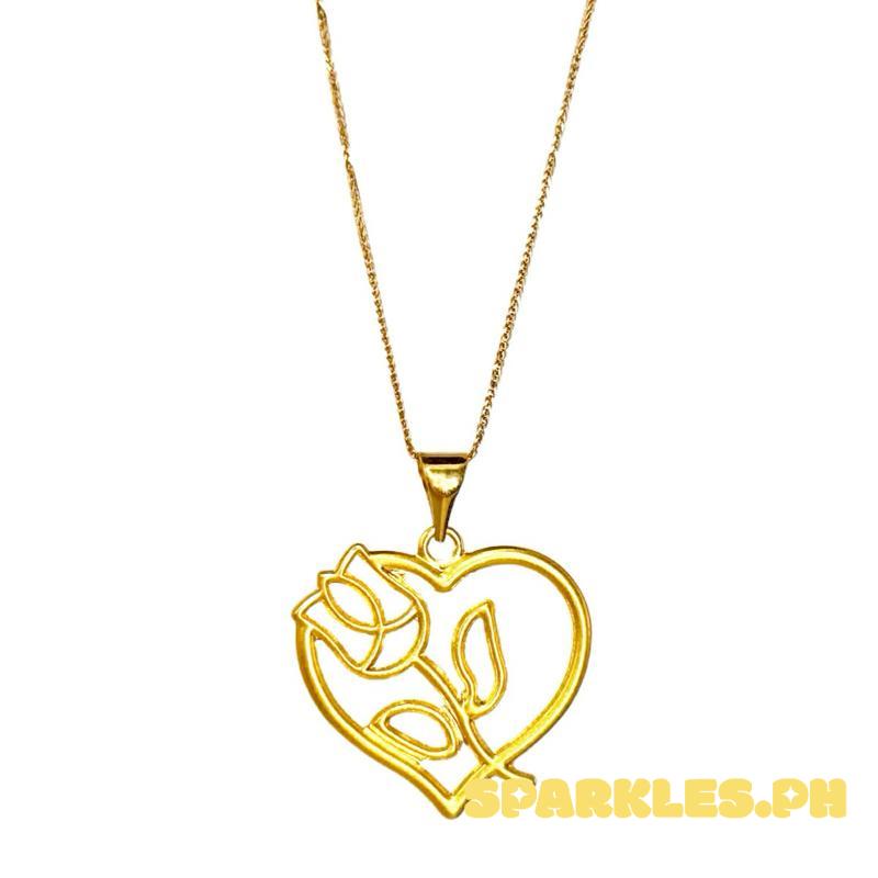 18k Saudi Gold Set Rose Heart V2 + Foxtail Chain 18”