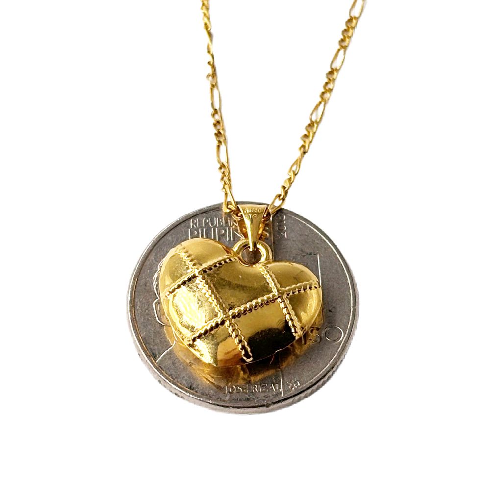 18k Saudi Gold Grid Heart + Figaru Chain MAKAPAL 18"