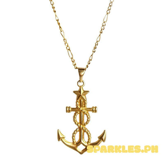 18k Saudi Gold Set Anchor Star + Figaru Chain 20”