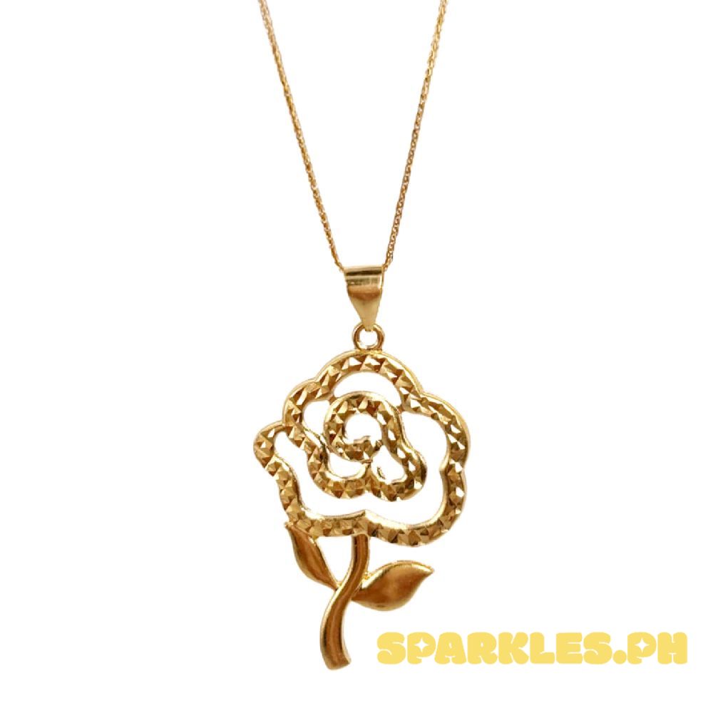 18k Saudi Gold Set Diacut Open Rose + Foxtail Chain 18"