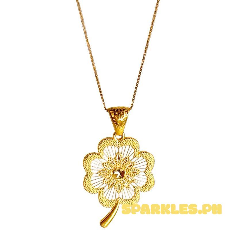 18k Saudi Gold Set Flower Drops + Foxtail Chain 18”