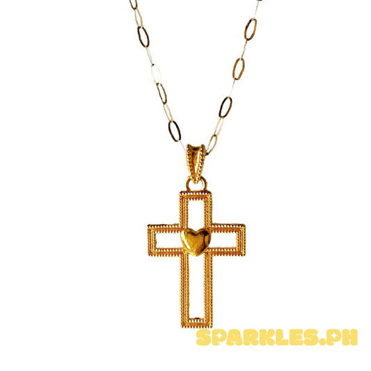 18k Saudi Gold Cross Heart AMPAW + Micro Paperclip 18"