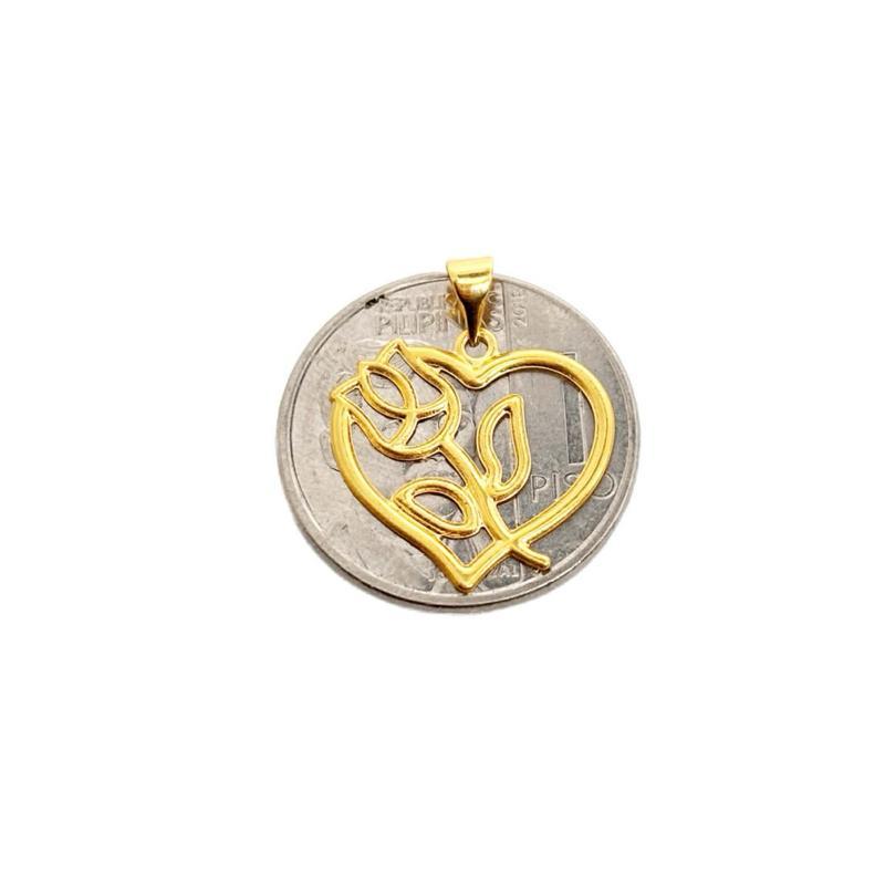 18k Saudi Gold Rose Heart V2 Pendant - SKU-ZYCVR6T8