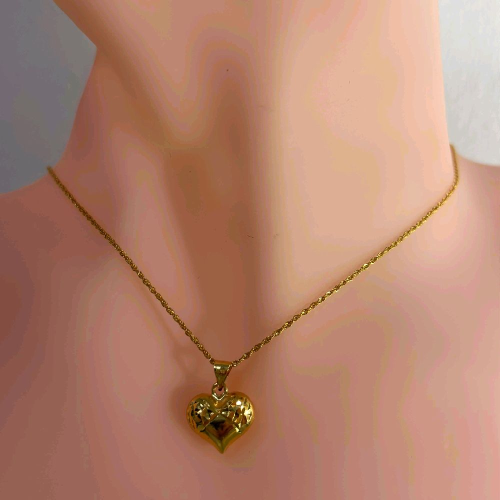 18k Saudi Gold Set Diacut Infinity Heart + Rope Chain 22"