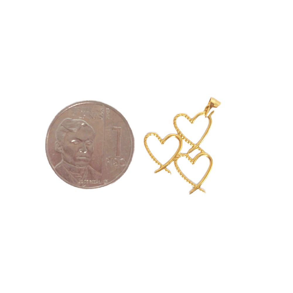 18k Saudi Gold Set Big Triple Heart + Foxtail Chain 16"